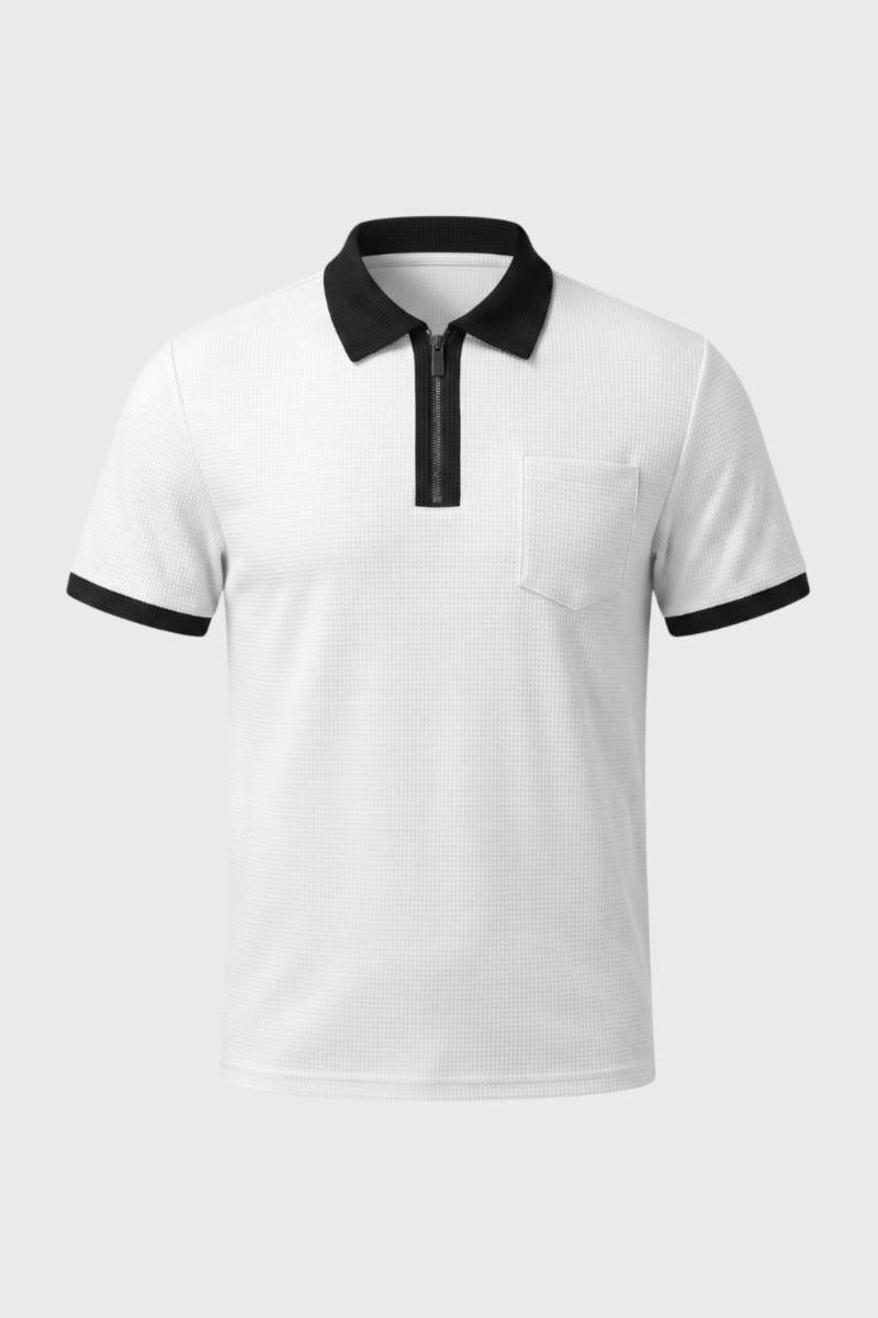 Da Uomo Polo Testurizzata con Zip e Tasca sul Petto