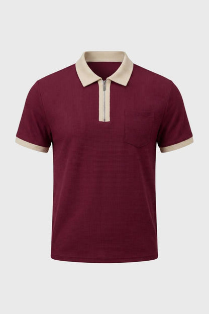 Da Uomo Polo Testurizzata con Zip e Tasca sul Petto