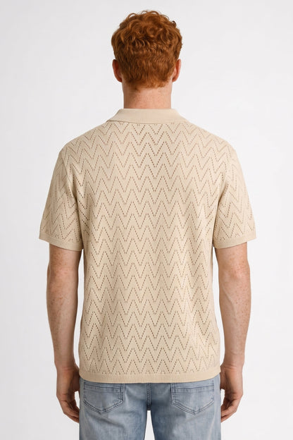 Da Uomo Polo in Maglia Stampata con Abbottonatura Frontale