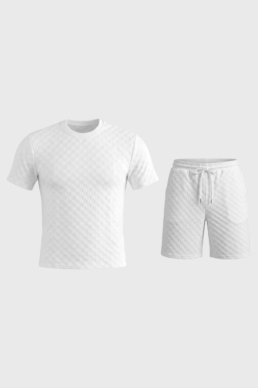 Da Uomo Set T-Shirt Waffle Shorts Comodi con Coulisse