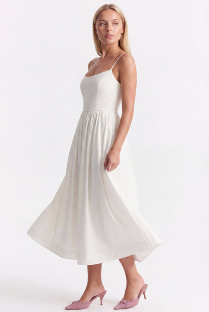 Da Donna Abito Midi con Corpetto Strutturato e Gonna Svasata