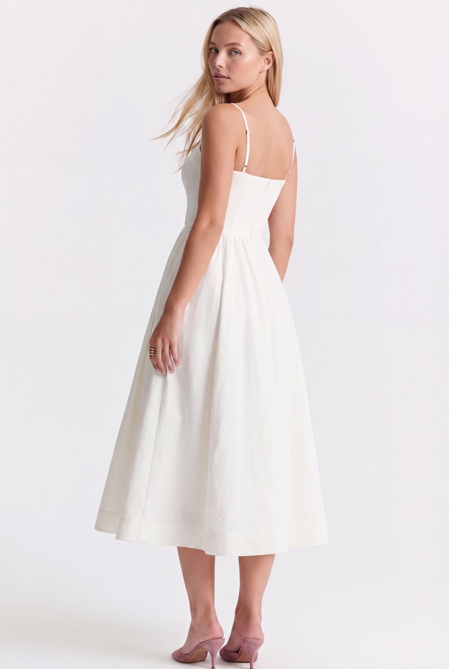 Da Donna Abito Midi con Corpetto Strutturato e Gonna Svasata
