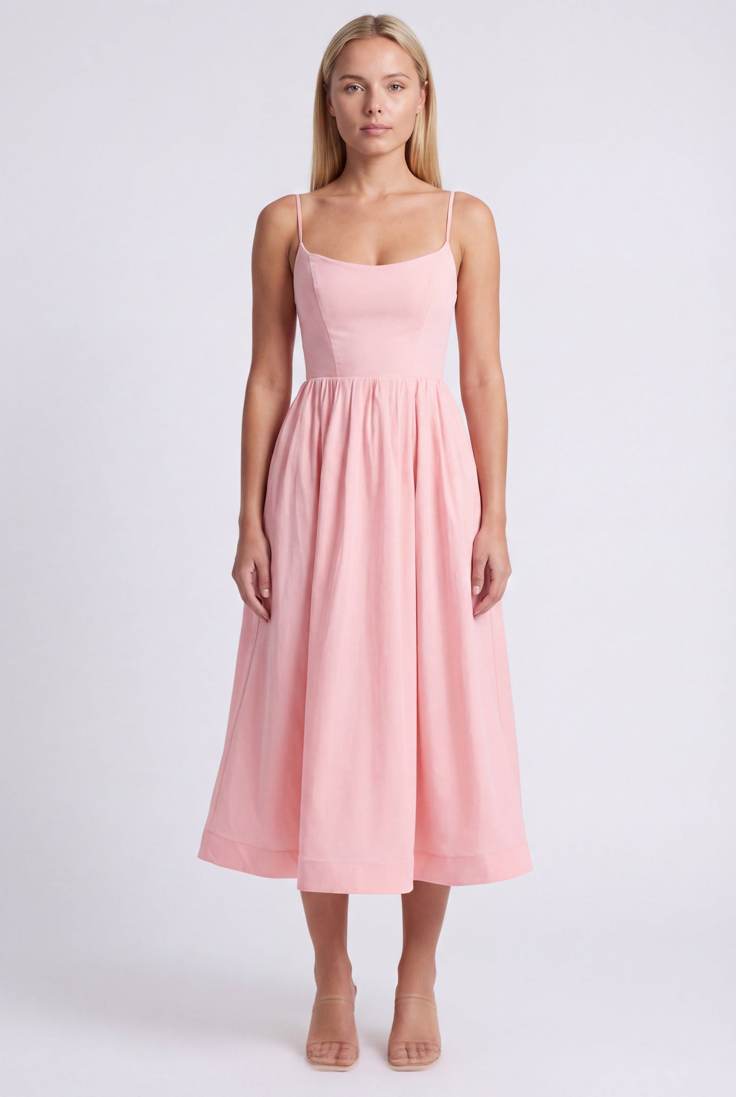Da Donna Abito Midi con Corpetto Strutturato e Gonna Svasata