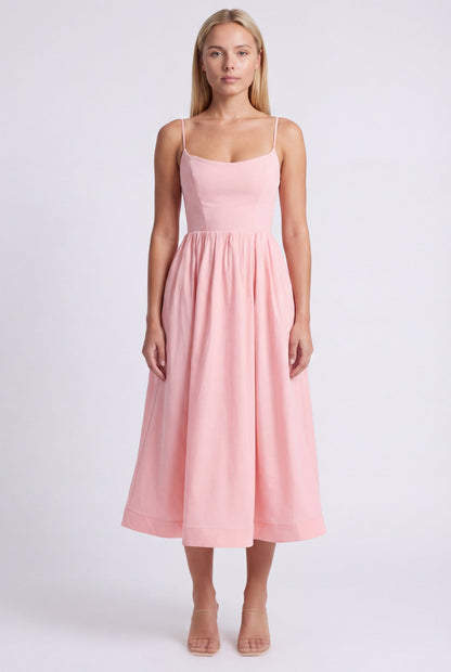 Da Donna Abito Midi con Corpetto Strutturato e Gonna Svasata