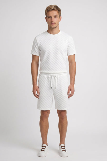 Da Uomo Set T-Shirt Waffle Shorts Comodi con Coulisse