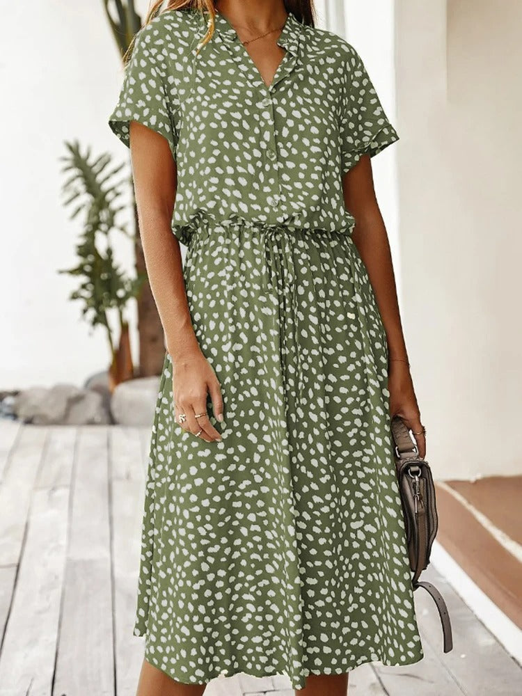 Da Donna Abito Midi Stampato Cintura Regolabile Casual Moderna