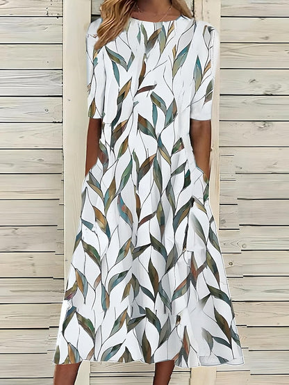 Da Donna Abito Midi Stampato dallo Stile Quotidiano Elegante