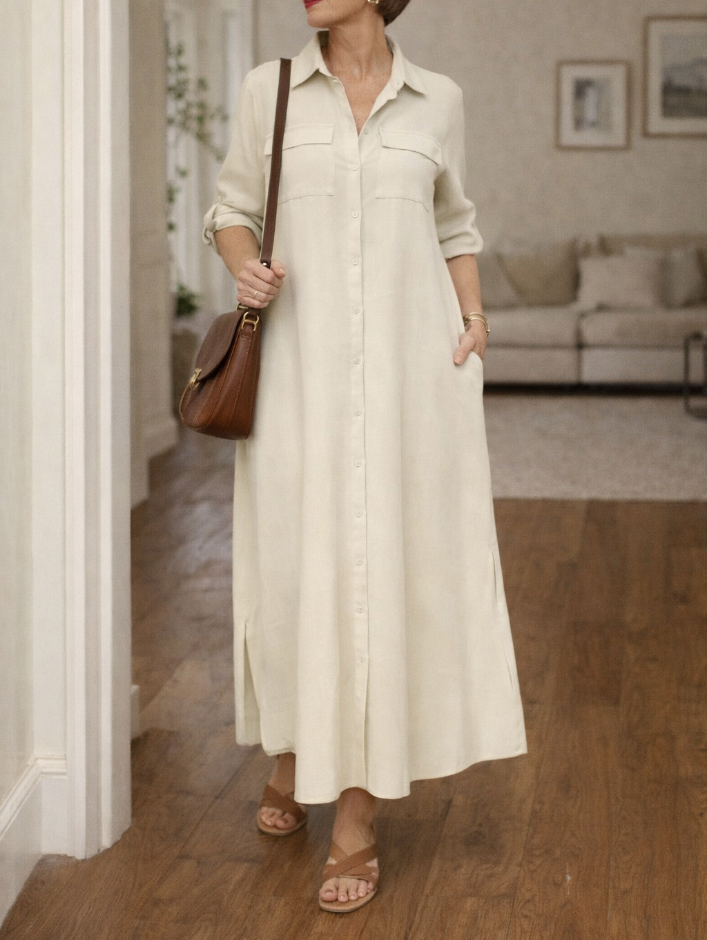 Da Donna Abito Camicia Maxi con Bottoni Frontali