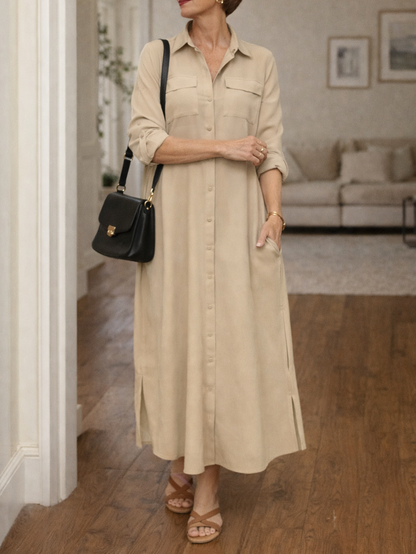 Da Donna Abito Camicia Maxi con Bottoni Frontali