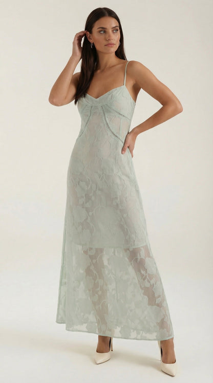 Da Donna Abito Maxi Jacquard Scollo a Cuore Spalline Sottili