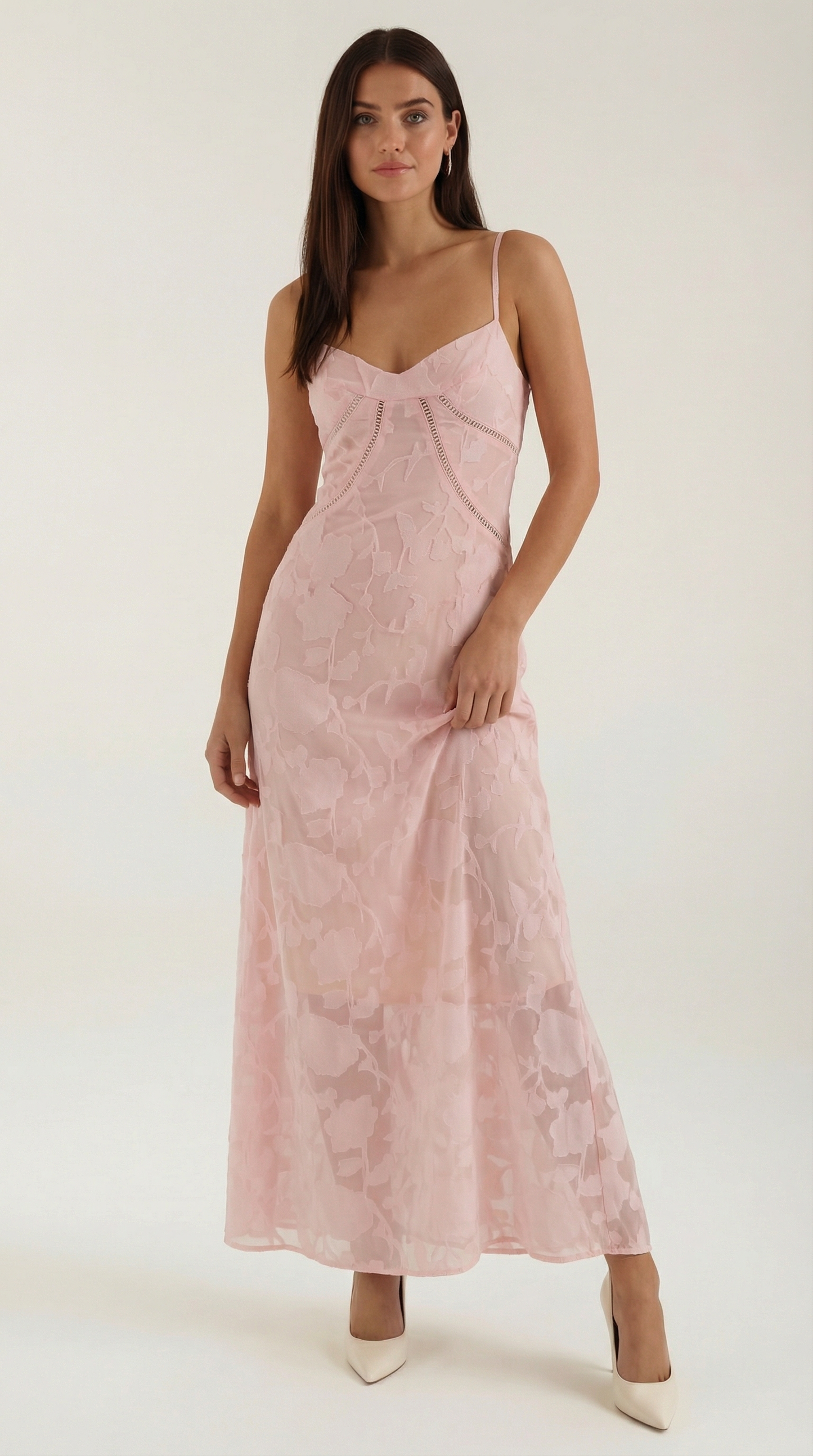 Da Donna Abito Maxi Jacquard Scollo a Cuore Spalline Sottili