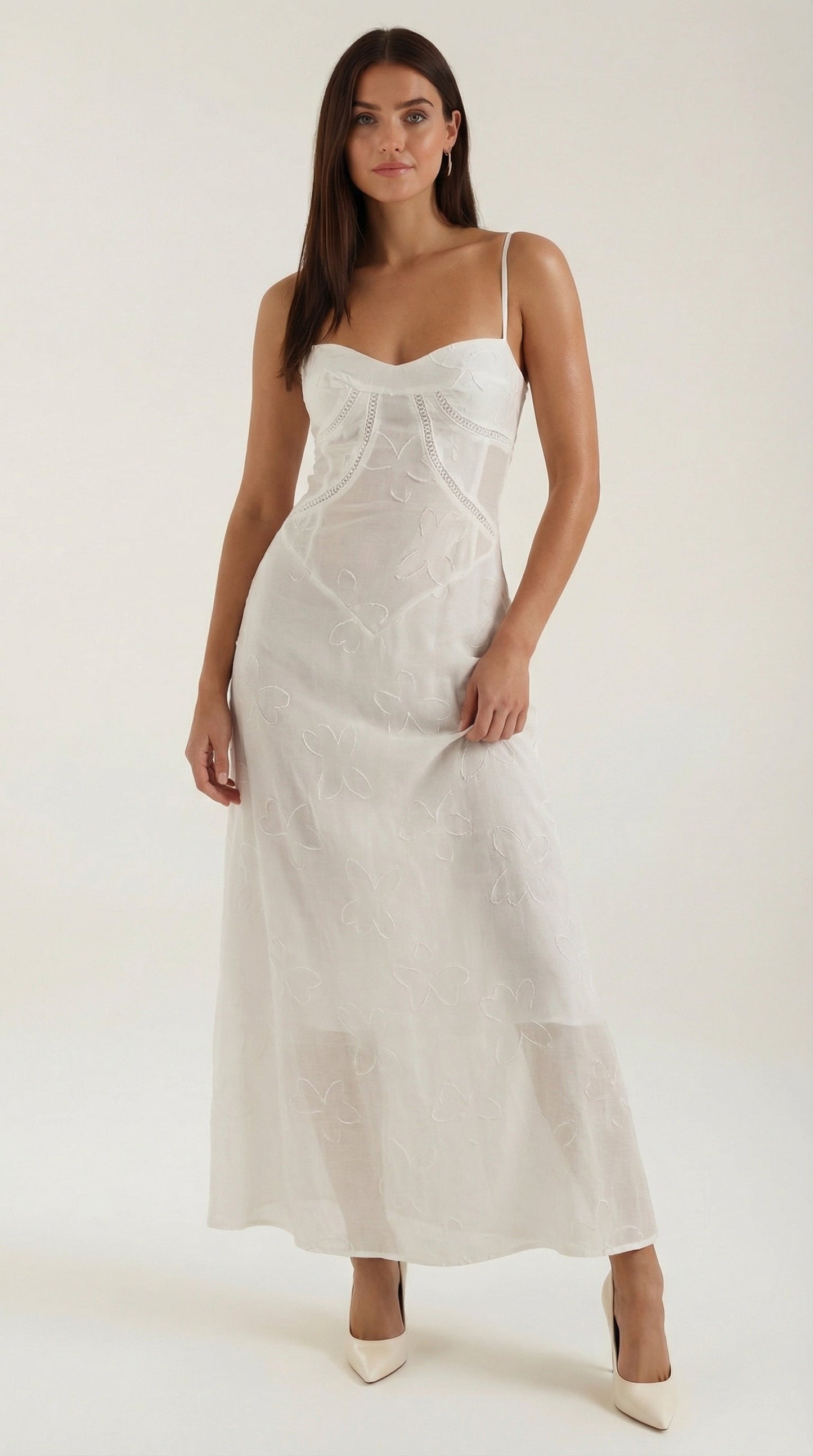 Da Donna Abito Maxi Jacquard Scollo a Cuore Spalline Sottili