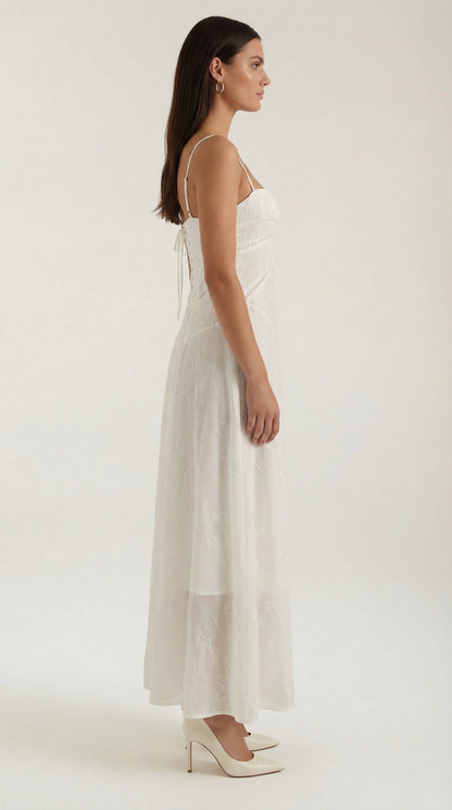 Da Donna Abito Maxi Jacquard Scollo a Cuore Spalline Sottili