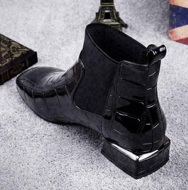 Donna Stivaletti Lucidi Punta Squadrata Stile Elegante Moderno