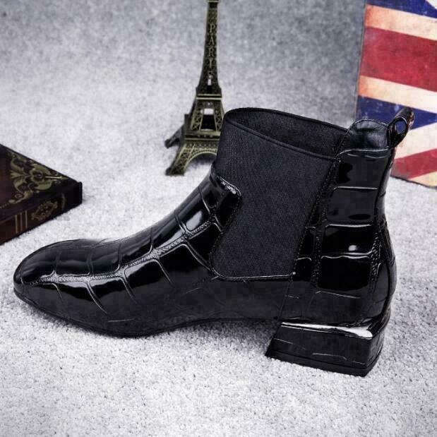 Donna Stivaletti Lucidi Punta Squadrata Stile Elegante Moderno