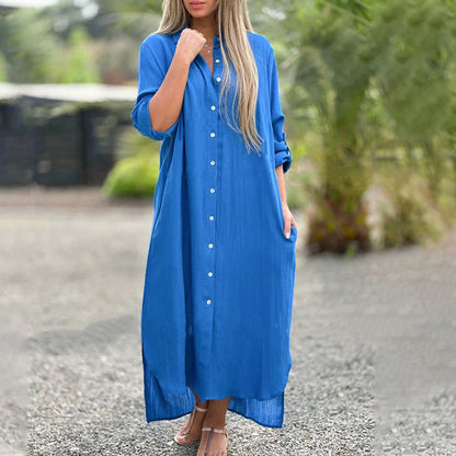 Da Donna Abito Camicia Maxi con Bottoni e Vestibilità Morbida