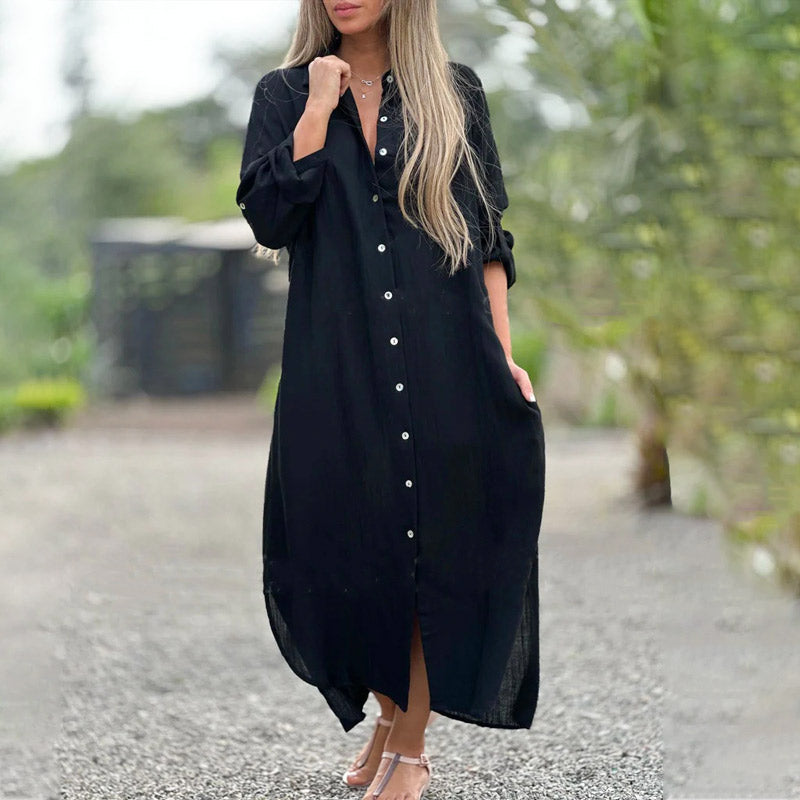 Da Donna Abito Camicia Maxi con Bottoni e Vestibilità Morbida