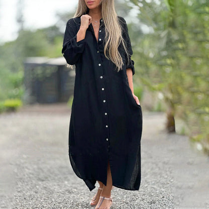 Da Donna Abito Camicia Maxi con Bottoni e Vestibilità Morbida