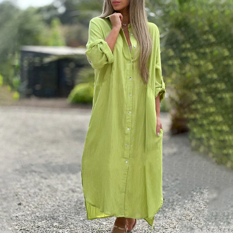 Da Donna Abito Camicia Maxi con Bottoni e Vestibilità Morbida