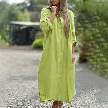 Da Donna Abito Camicia Maxi con Bottoni e Vestibilità Morbida