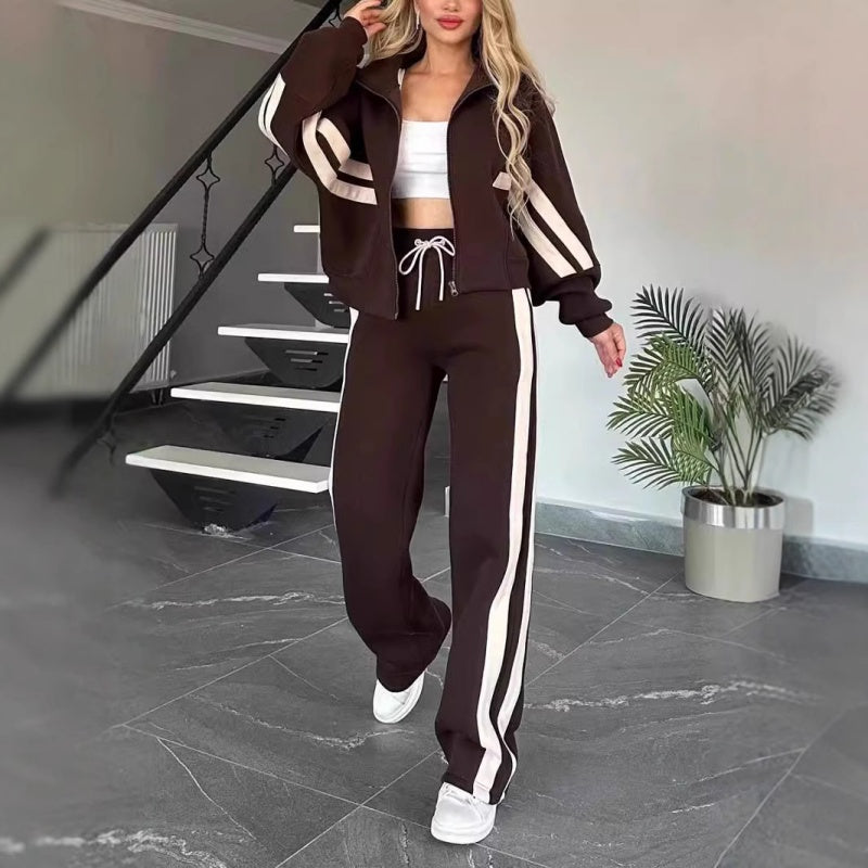Da Donna Completo Tuta Zip Riga Sport Casual Moderna