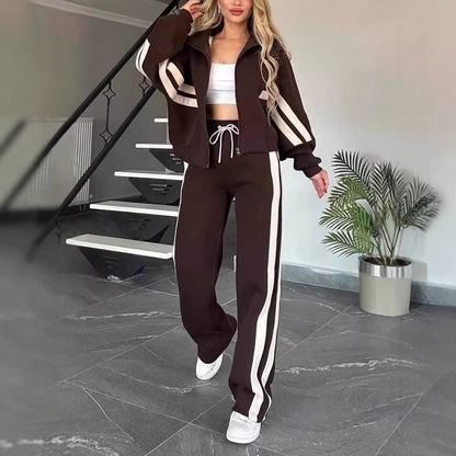 Da Donna Completo Tuta Zip Riga Sport Casual Moderna
