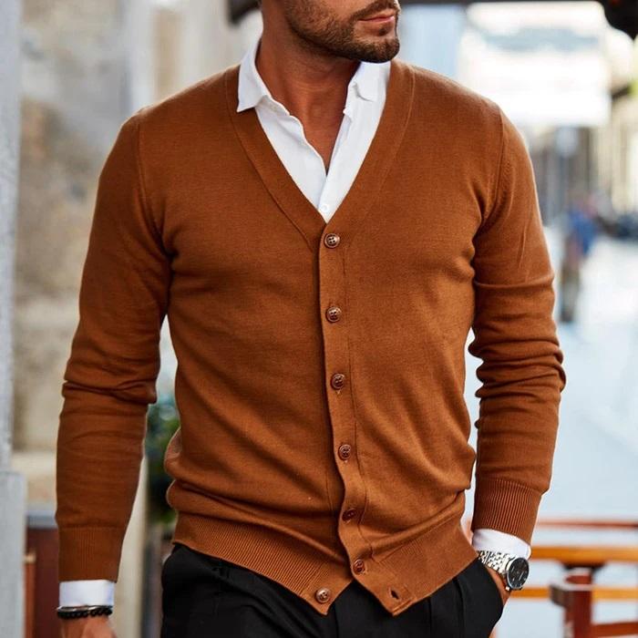 Da Uomo Cardigan in Maglia con Scollo a V Classico