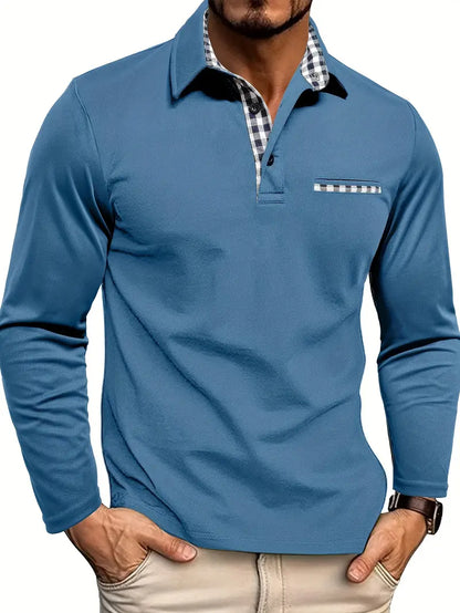Da Uomo Polo Manica Lunga Smart Casual in Cotone Comfort Classico