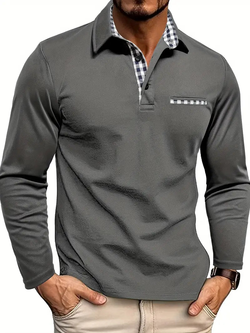 Da Uomo Polo Manica Lunga Smart Casual in Cotone Comfort Classico