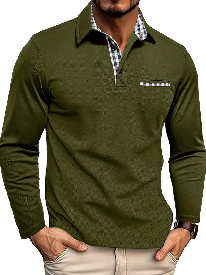Da Uomo Polo Manica Lunga Smart Casual in Cotone Comfort Classico