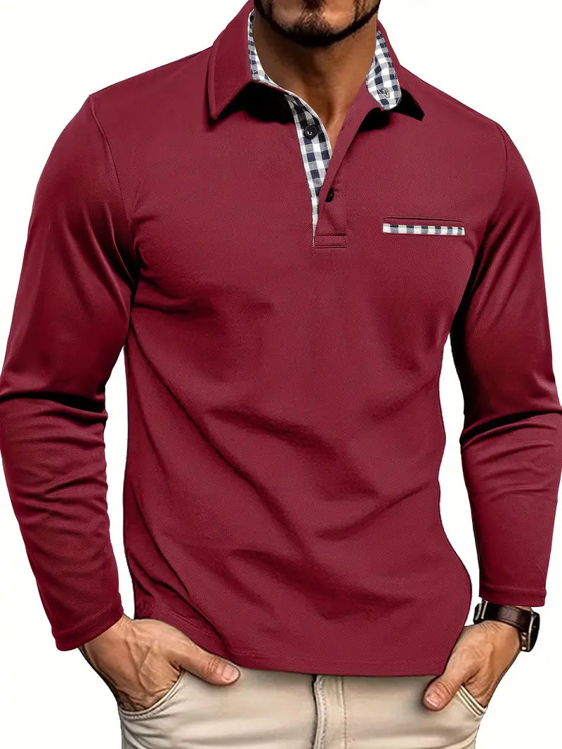 Da Uomo Polo Manica Lunga Smart Casual in Cotone Comfort Classico