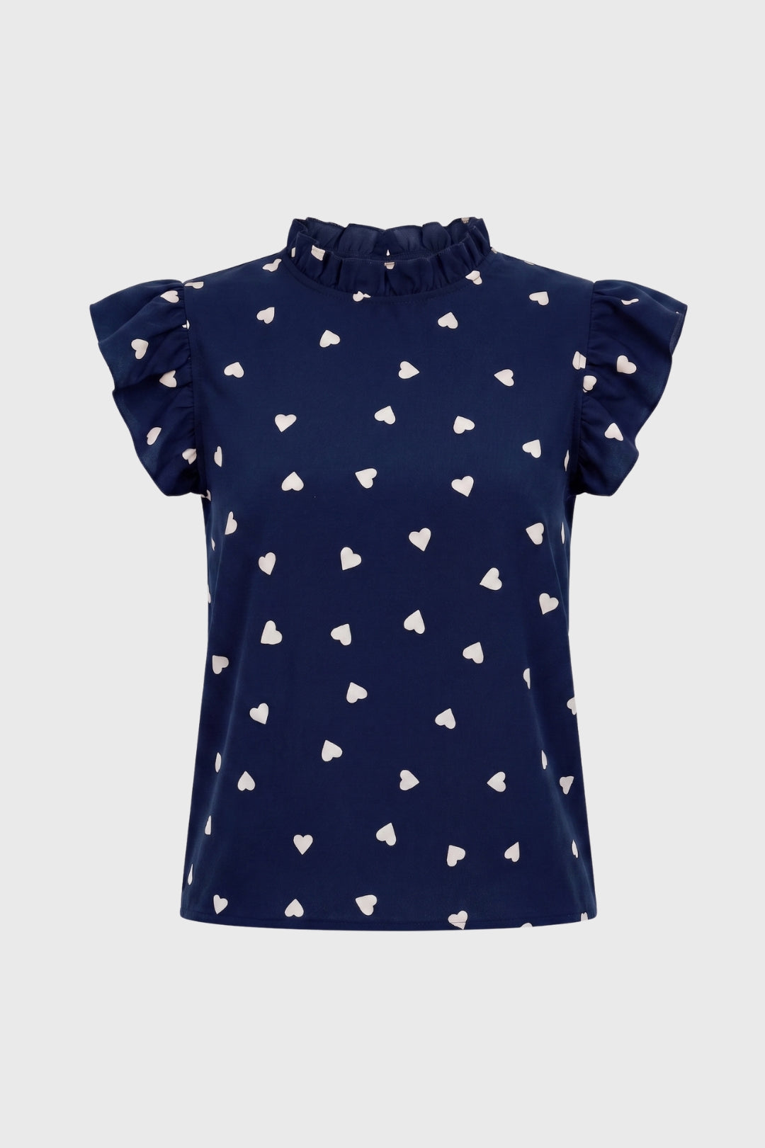 Da Donna Top Stampato Collo Alto Maniche a Balza