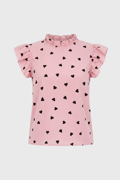 Da Donna Top Stampato Collo Alto Maniche a Balza