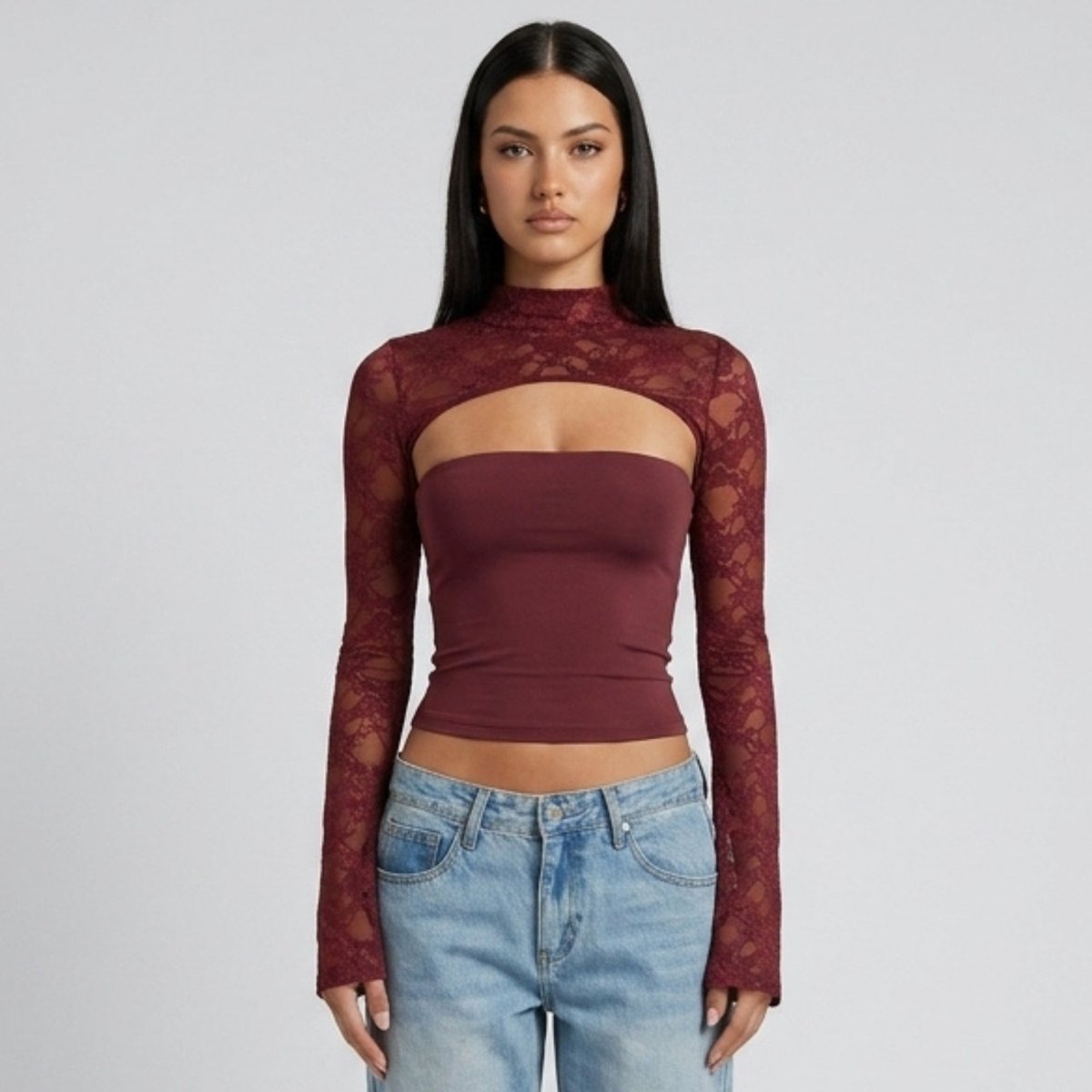 Da Donna Top Pizzo Traforato Cut Out Eleganza Moderna