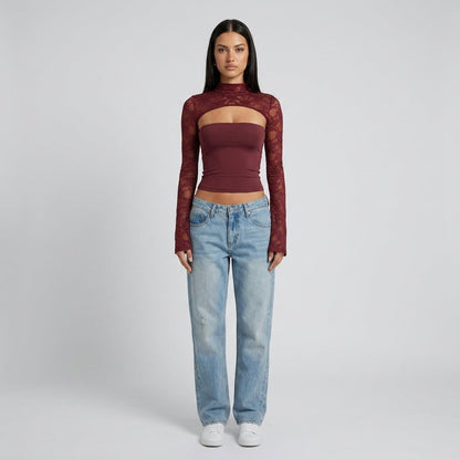 Da Donna Top Pizzo Traforato Cut Out Eleganza Moderna
