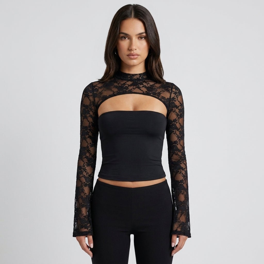 Da Donna Top Pizzo Traforato Cut Out Eleganza Moderna