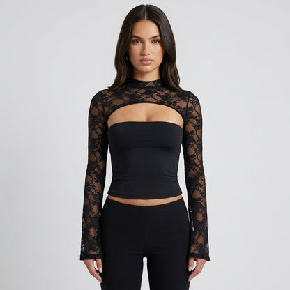 Da Donna Top Pizzo Traforato Cut Out Eleganza Moderna