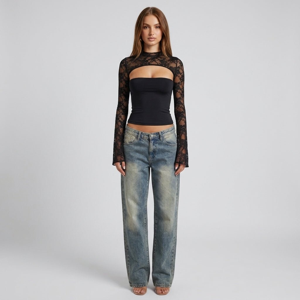 Da Donna Top Pizzo Traforato Cut Out Eleganza Moderna