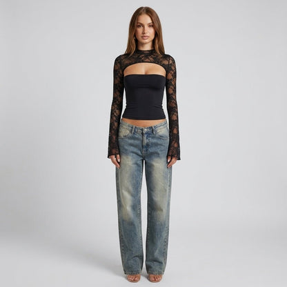 Da Donna Top Pizzo Traforato Cut Out Eleganza Moderna