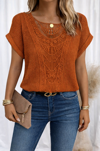 Da Donna Blusa Pizzo Traforato Texture Ricamata Relax Moderna