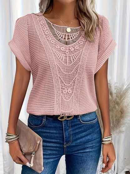 Da Donna Blusa Pizzo Traforato Texture Ricamata Relax Moderna