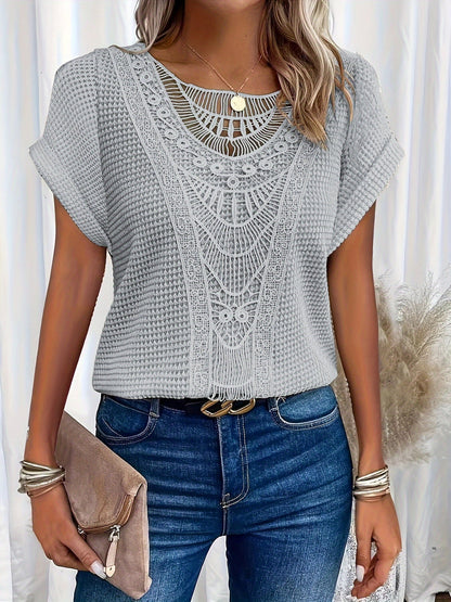Da Donna Blusa Pizzo Traforato Texture Ricamata Relax Moderna