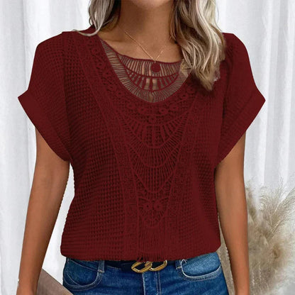 Da Donna Blusa Pizzo Traforato Texture Ricamata Relax Moderna