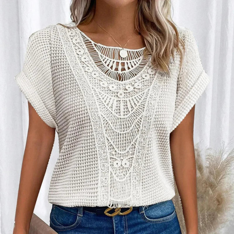 Da Donna Blusa Pizzo Traforato Texture Ricamata Relax Moderna