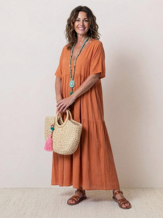 Da Donna Abito Maxi Boho con Gonna a Balze