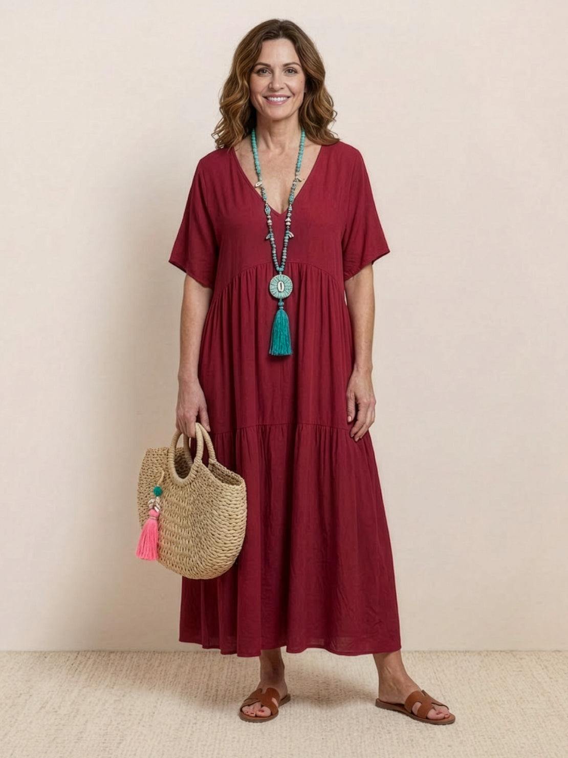 Da Donna Abito Maxi Boho con Gonna a Balze