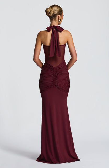 Da Donna Abito Maxi Halter con Drappeggio e Dettagli Mesh