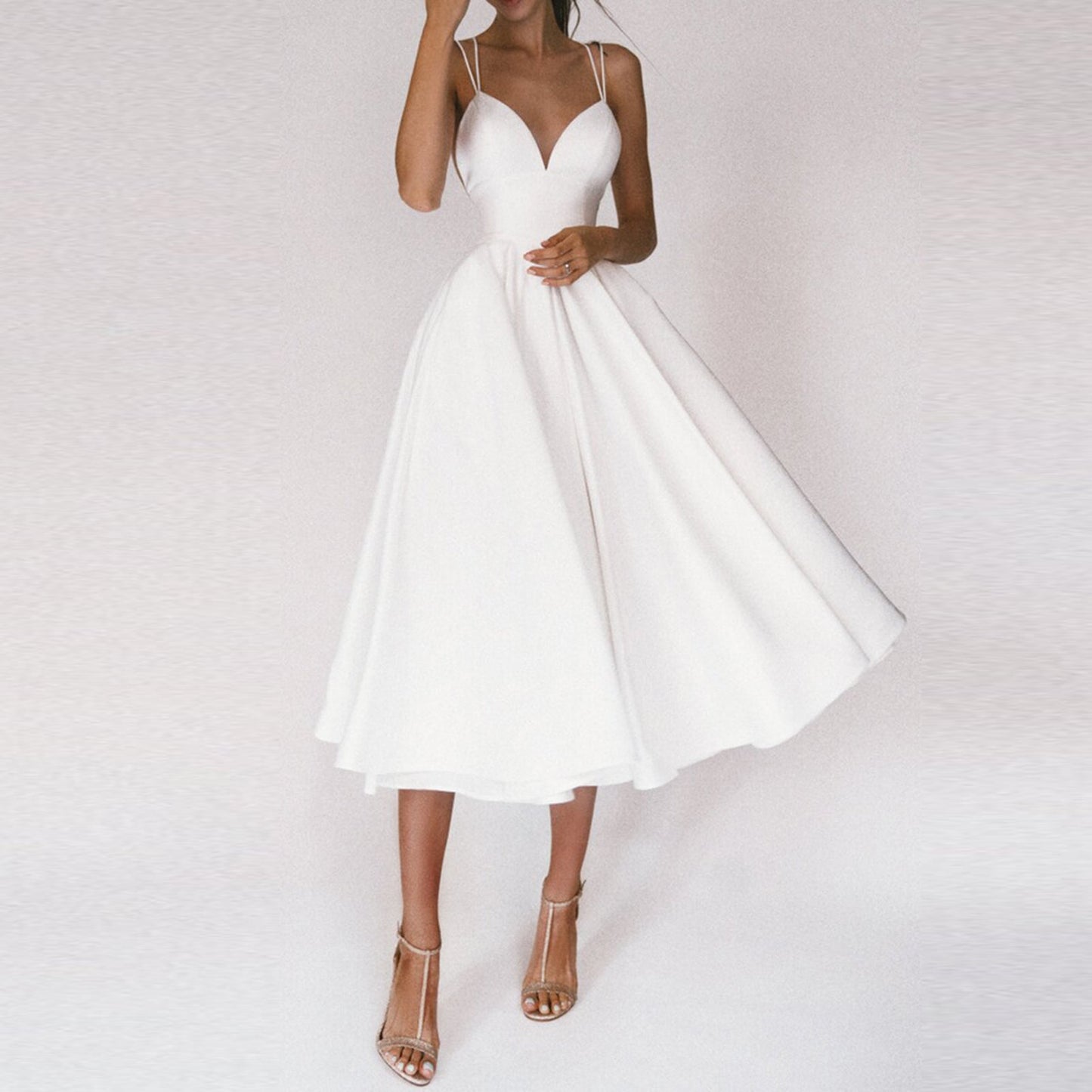 Da Donna Abito Midi Strutturato con Gonna Ampia Fluida