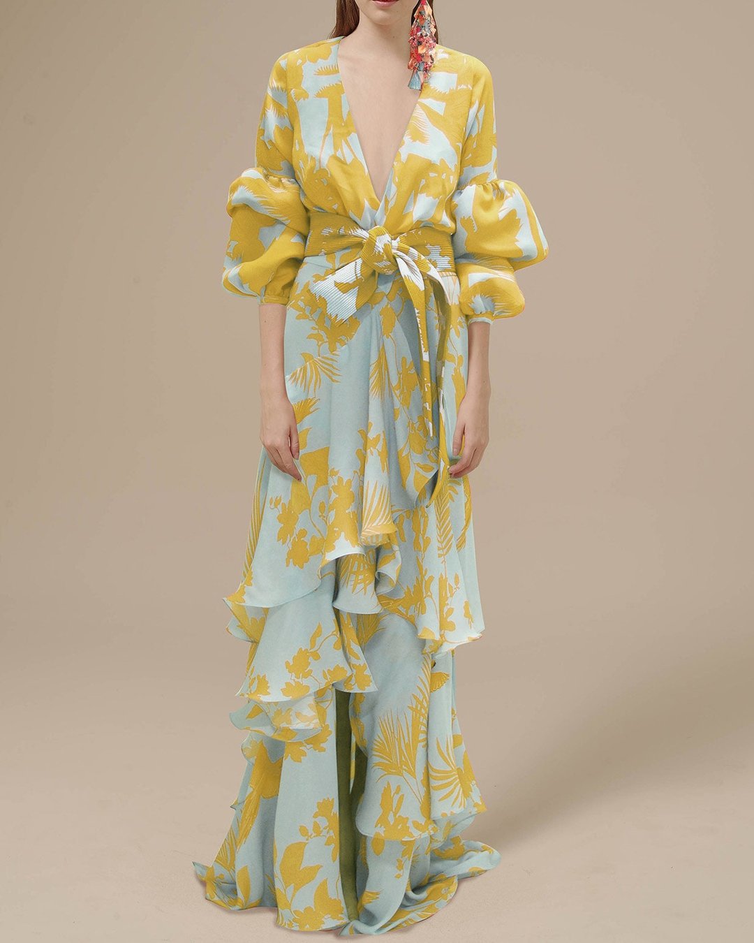 Da Donna Abito Maxi Motivo Stampato Balze Eleganza Moderna