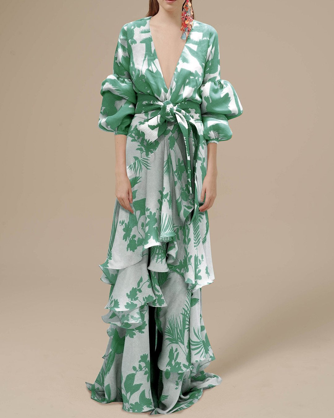 Da Donna Abito Maxi Motivo Stampato Balze Eleganza Moderna